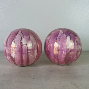 Vintage Purple Glazed Art Ceramic Ball Vases - a Pair