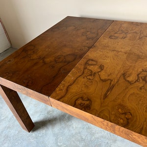 Mid-Century Modern Milo Baughman Parsons Style Burl Wood Dining Table image 9