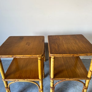 Vintage Heywood-Wakefield Style Bamboo & Rattan Side Tables a Pair image 4