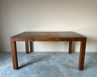 Mid-Century Modern Milo Baughman Parsons - Style Burl Wood Dining Table