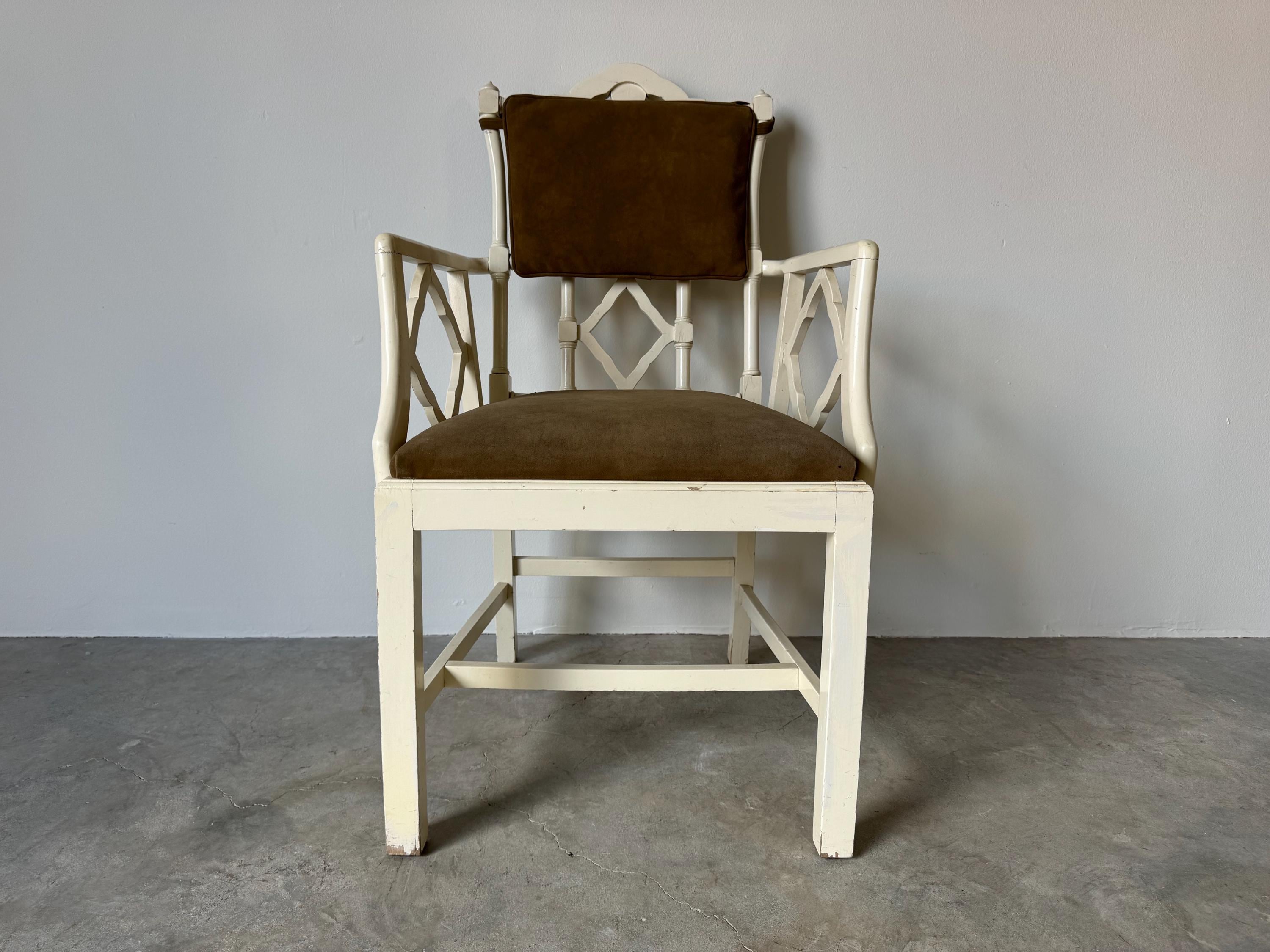 Palm Beach Hollywood Regency Chippendale Wood Arm Accent Desk chair w/Lattice Back Design