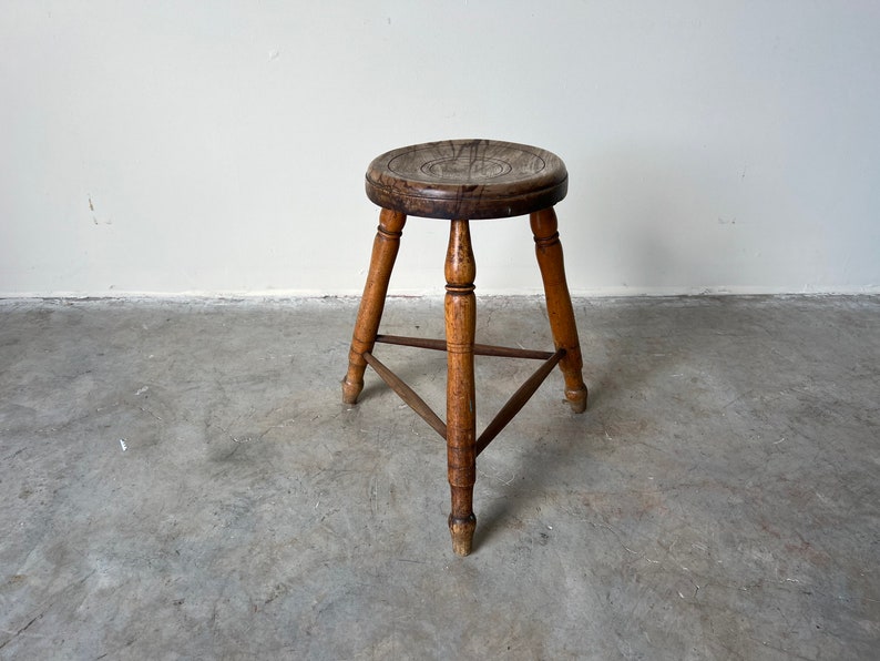 Vintage French Country Style Three Legged Stool image 1
