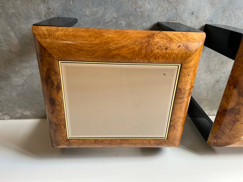 Mid-Century Burlwood and Smoked Glass Side Tables a Pair image 3