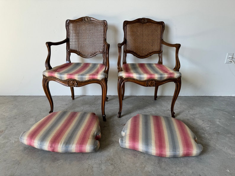 Louis XV Style French Country Arm Accent Dining Chairs A Pair image 2