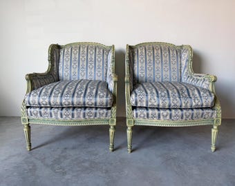 1970s Pair of French Louis XVI Style Carved Wood Armchairs