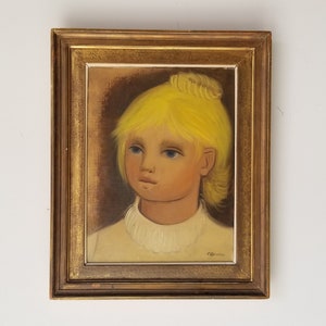 1960s Portrait of a Girl Oil Painting, Framed image 1