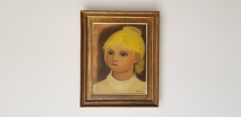1960s Portrait of a Girl Oil Painting, Framed image 1