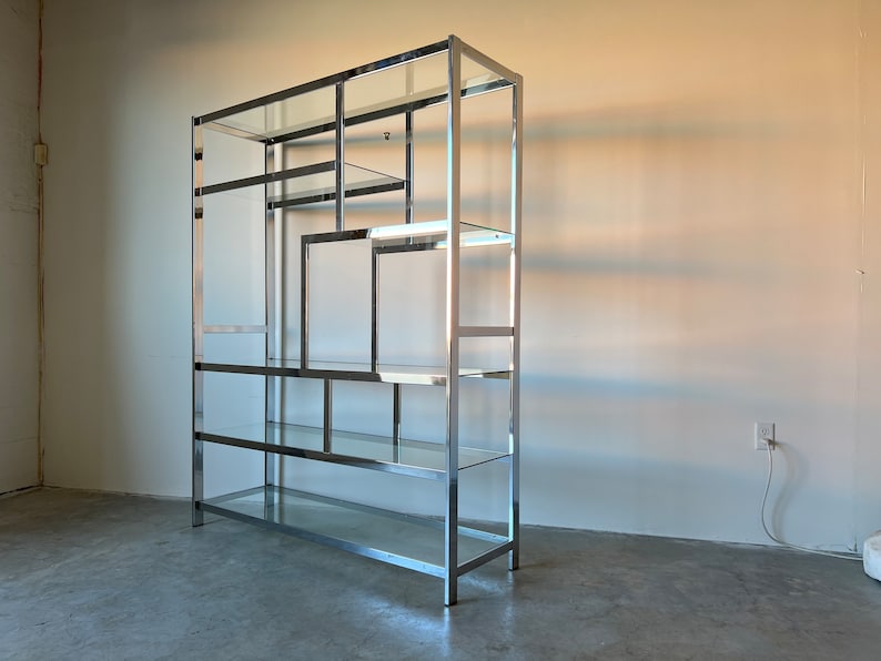 70's Mid Century Milo Baughman Style Chrome Etagere /Display Shelf image 1