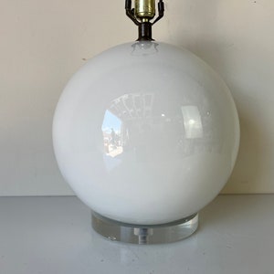 80's Postmodern Sphere Ball Shape Ceramic Table Lamp on Lucite Base image 3