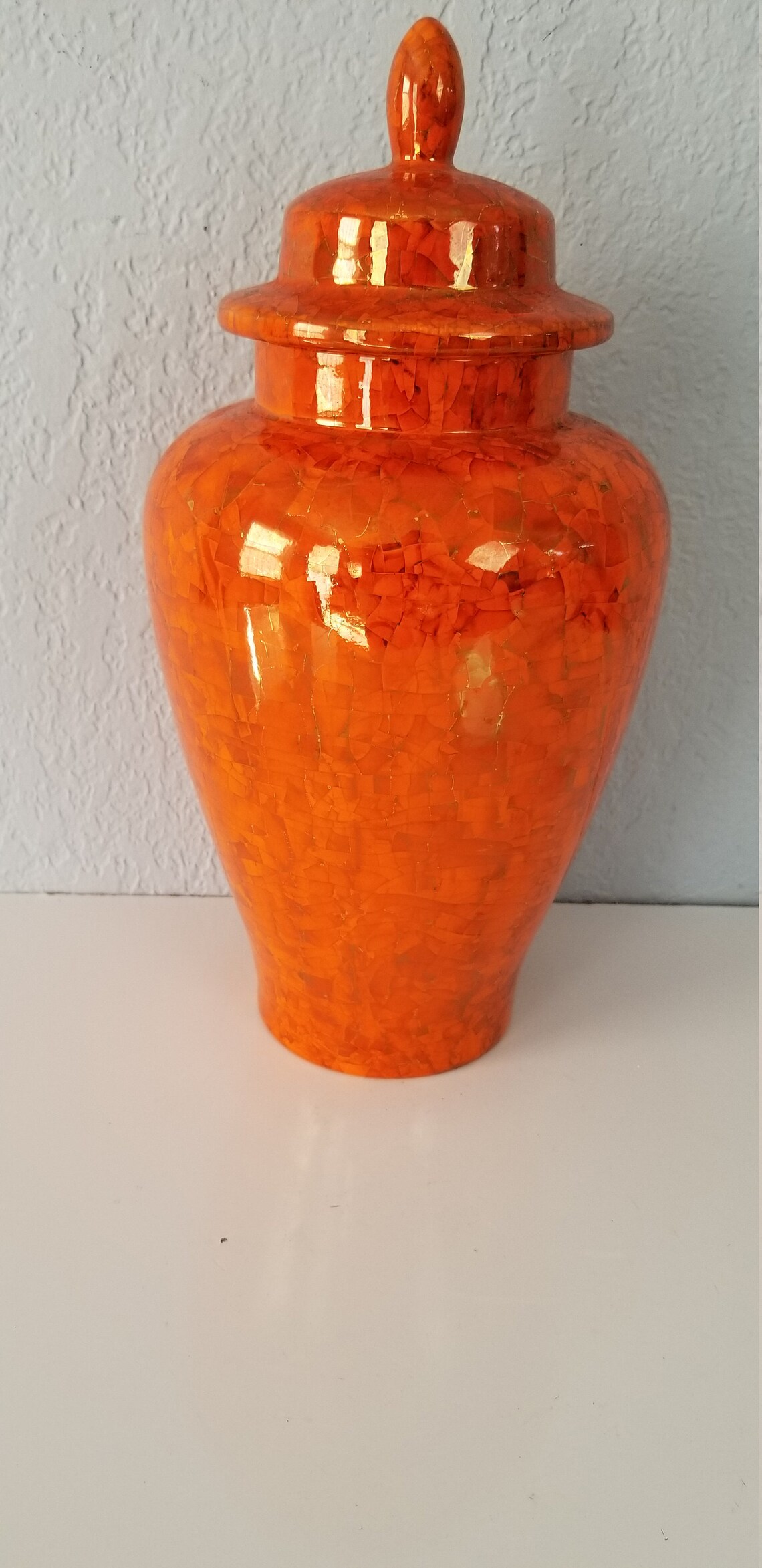1971 Henry Orange Ginger Jar Urn Vase with Lid Signed Etsy