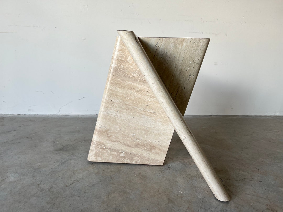 Postmodern Faux Travertine Marble Geometric Laminate Side Table Base Etsy