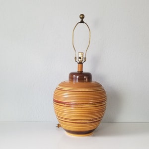 Mid-Century Textural Striped Pottery Table Lamp. image 1