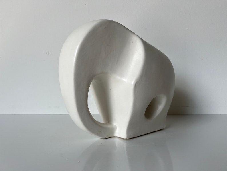 80's Modernist Azgla White Ceramic Minimalist Elephant Sculpture image 3
