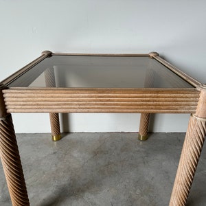 80's Postmodern Cerused Carved Wood Side Table With Glass Top image 4