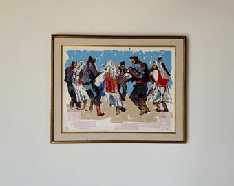 1969 Vintage Razln  Figurative Jewish Oil On Canvas  Painting, Framed