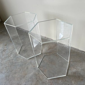 A Pair of Vintage Hexagon Lucite Pedestals, Signed image 5