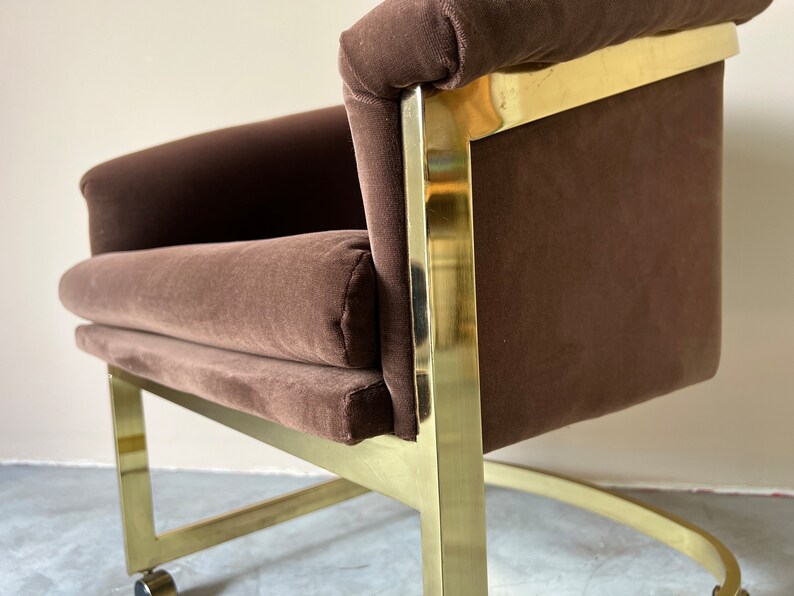 Milo Baughman for Design Institute of America Brass Desk / Club Chair With Casters image 9