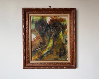 1970s Calvin Burnett Three Female Figures Impressionist Oil on Canvas Painting, Signed & Framed