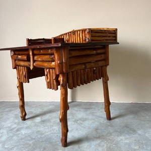 Vintage Handmade Rustic Wood Desk W/ Stool image 7