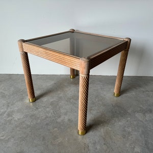 80's Postmodern Cerused Carved Wood Side Table With Glass Top image 9