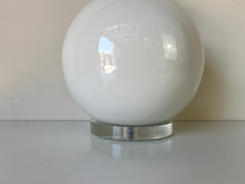 80's Postmodern Sphere Ball Shape Ceramic Table Lamp on Lucite Base image 8