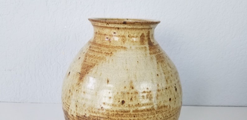 1980s Mid Century Studio Art Pottery Drip Glaze Vase, Signed image 7