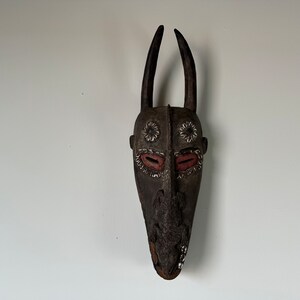 Vintage African Tribal Ceremonial Horn Head Crocodile Mask image 1