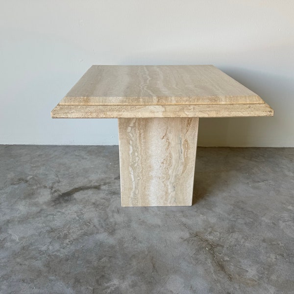 Italian Postmodern Beige Travertine Side Table