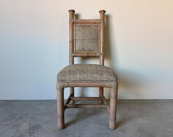 1980’s Vintage Organic Modern Antonio “Budji” Layug Style Bamboo & Woven Leather Accent Chair