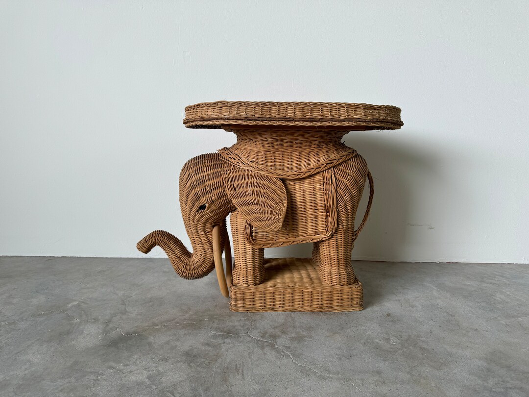 1970's Vintage Wicker Elephant Side Table or Plant Stand Etsy