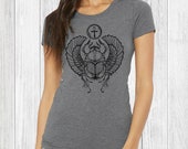 Scarab Shirt Graphic Tees for Women, Cool Tshirts, Egyptian Scarab Beetle Ankh Tshirt, Gothic Clothing