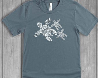 Sea Turtle Womens Graphic Tee: Bella Canvas Relaxed Fit, Crew Neck T-Shirt, Soft