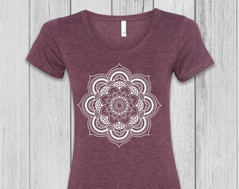 Mandala Tshirt, Graphic Tees for Women, Fitted Yoga Tee, Soft and Stretchy Tshirt, Belle Tees