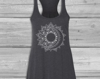 Sun and Moon Tank Tops for Women, Celestial Tank, Bella Flowy Tank, Soft, Relaxed, Racerback Tank