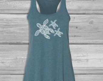 Sea Turtle Tank Top for Women, Turtle Clothes, Flowy Tank Top, Graphic Tanks, Soft, Stretchy, Relaxed Tanks