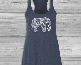 Elephant Tank Tops for Women, Graphic Tanks Women, Bella Flowy Tanks, Soft, Long, Relaxed, Stretchy Tanks