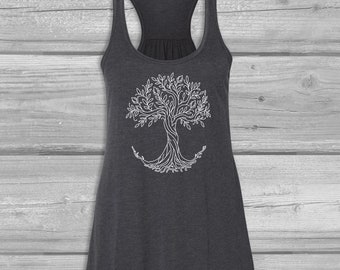 Rooted Tree Tank Tops for Women, Soft Flowy Tanks, Stretchy Tanks, Relaxed Tanks, Graphic Tanks Women