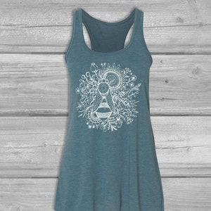 Bee and Flowers Racerback Tank Top: Bella Flowy Relaxed Fit, Lightweight, Soft