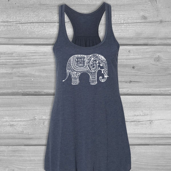 Elephant Tank Tops for Women, Graphic Tanks Women, Bella Flowy Tanks, Soft, Long, Relaxed, Stretchy Tanks