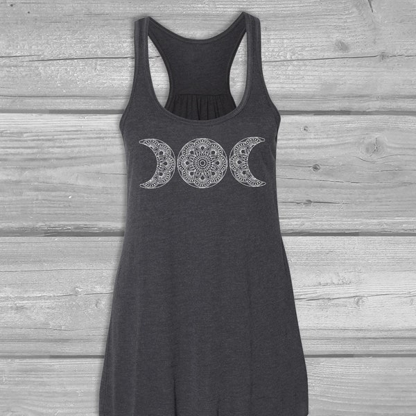Wiccan Clothing, Triple Moon Goddess Tank Tops for Women, Pagan Clothing, Witchy Clothing, Bella Flowy Tank Tops