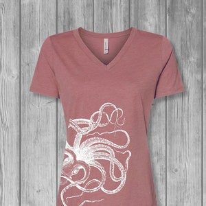 Womens Octopus Tshirts, V Neck T Shirt, Graphic Tees for Women, Bella Flowy Relaxed Tshirt, Soft Tee