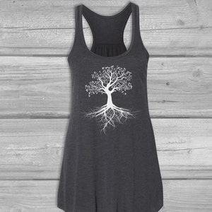 Tank Tops for Women, Tree of Life Graphic Tank Top, Rooted Tree, Bella Flowy Soft, Relaxed, Racerback Tank Tops