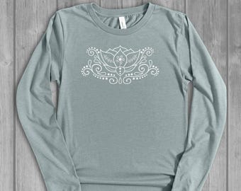Abstract Lotus Flower Long Sleeve Tshirt for Women: Lightweight, Soft