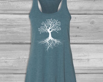 Tree of Life Tank Tops for Women, Bella Flowy Racerback Tank, Boho Rooted Tree Tank, Relaxed, Soft, Long Tanks