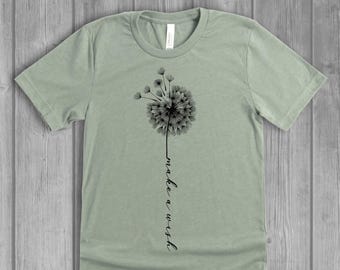 Dandelion T-Shirt, Make A Wish Womens Graphic Tee: Bella Canvas Relaxed Fit, Soft Top