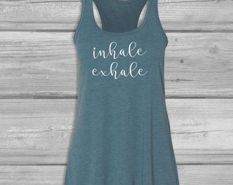 Yoga Tank Tops for Women, Inhale Exhale Tanks, Graphic Tanks, Relaxed, Stretchy Long Tank Tops