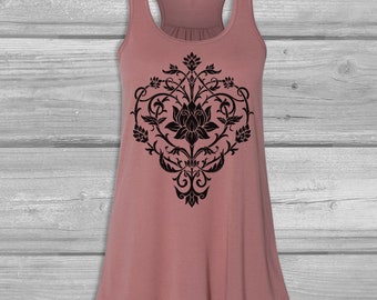 Womens Tank Tops - Lotus Tank Tops for Women - Boho Bella Flowy Tanks - Floral Racerback Tank