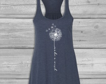 Graphic Tank Tops for Women, Dandelion Tank Top, Make A Wish Dandelion, Flowy, Racerback, Relaxed, Soft, Long Tanks