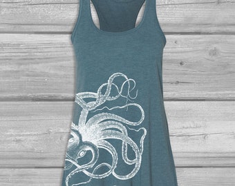 Octopus Tank Tops for Women, Womens Tank Tops, Racerback Tank, Stretchy, Soft, Long, Relaxed Tank Tops