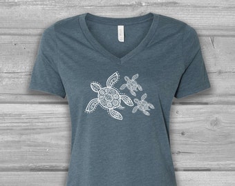 Sea Turtle Shirt, V Neck Turtle Shirt Women, Graphic Tees for Women, Soft and Stretchy Tees, Bella Canvas T-shirts